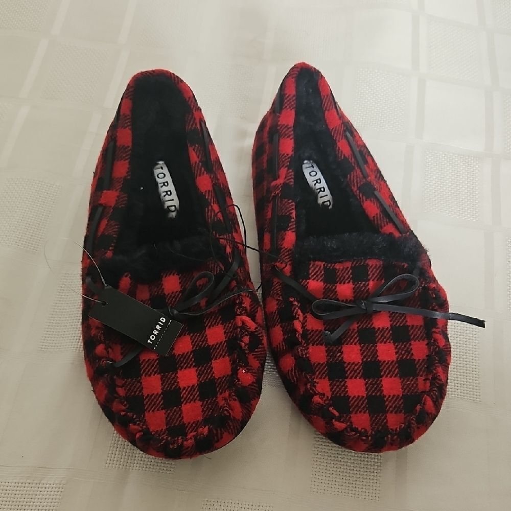Torrid Red and Black Checkered Moccasin Slippers